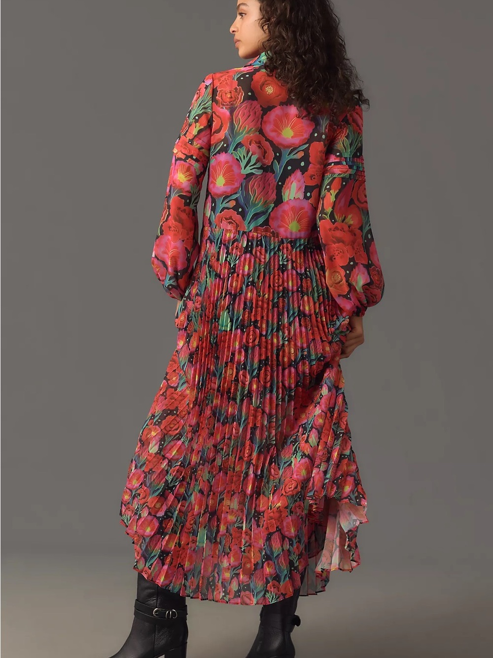 032 FARM RIO Anthropologie Women's Floral Pleated Drop-Waist Maxi Dress, Medium - Picture 9 of 11